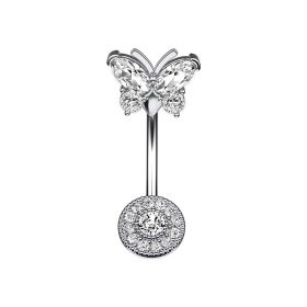Novel Belly Button Ring Surgical Steel CZ Barbell Butterfly Belly Piercing Jewelry Body Retainer 14G (Option: White)